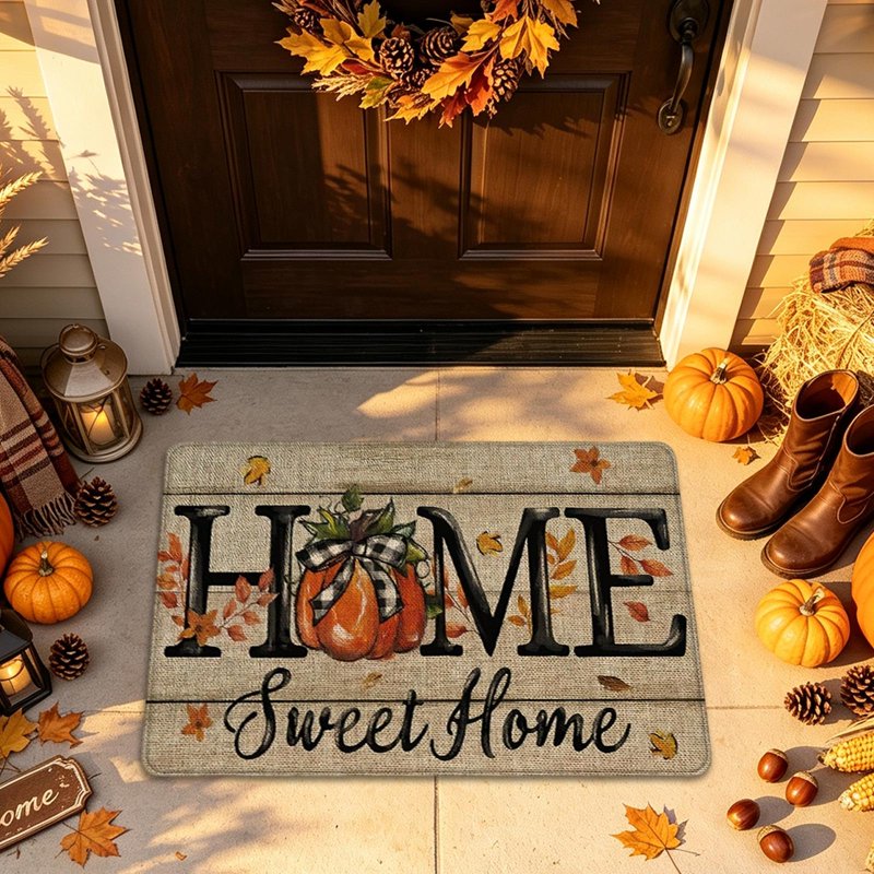 Autumn Pumpkin Sunflower Welcome Door Mat - Multicolor 012 - 16x24 Inch