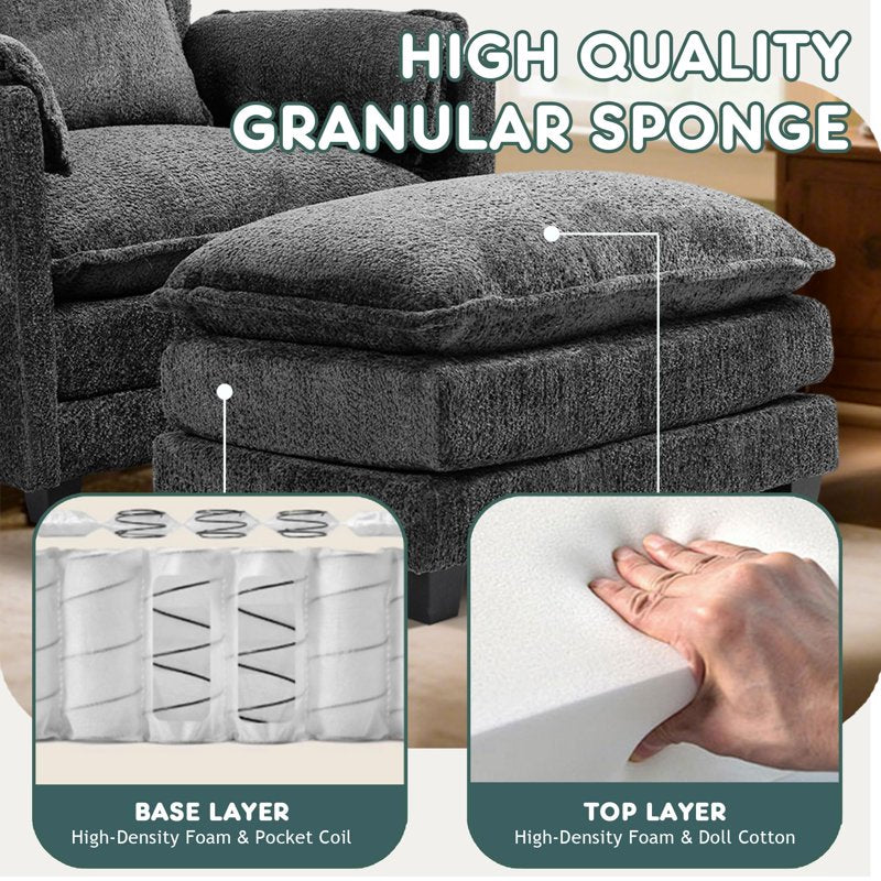 Boucle Accent Chair with Ottoman - Cozy Upholstered Lounge Chair