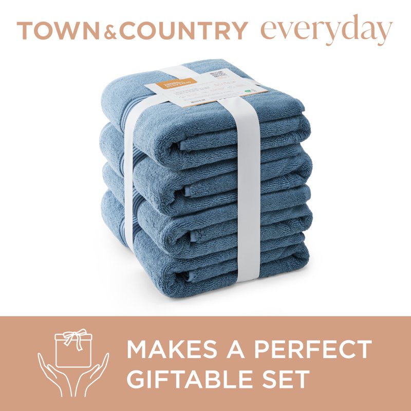 Blue 4-Piece Cotton Bath Towel Set 30x58 Inches - Plush & Absorbent