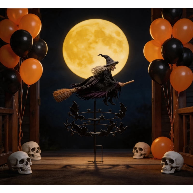 Enchanted Witch Garden Wind Spinner Set - Halloween Metal Yard Decor, 3 Pieces