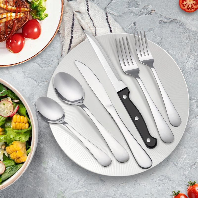 48-Piece Stainless Steel Flatware Set for 8 with Steak Knives - Silver