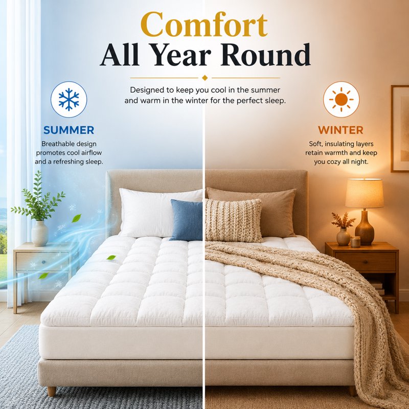 Full Size 3-Inch Quilted Mattress Pad - Breathable Cooling Mattress Protector with 18" Deep Pocket - White