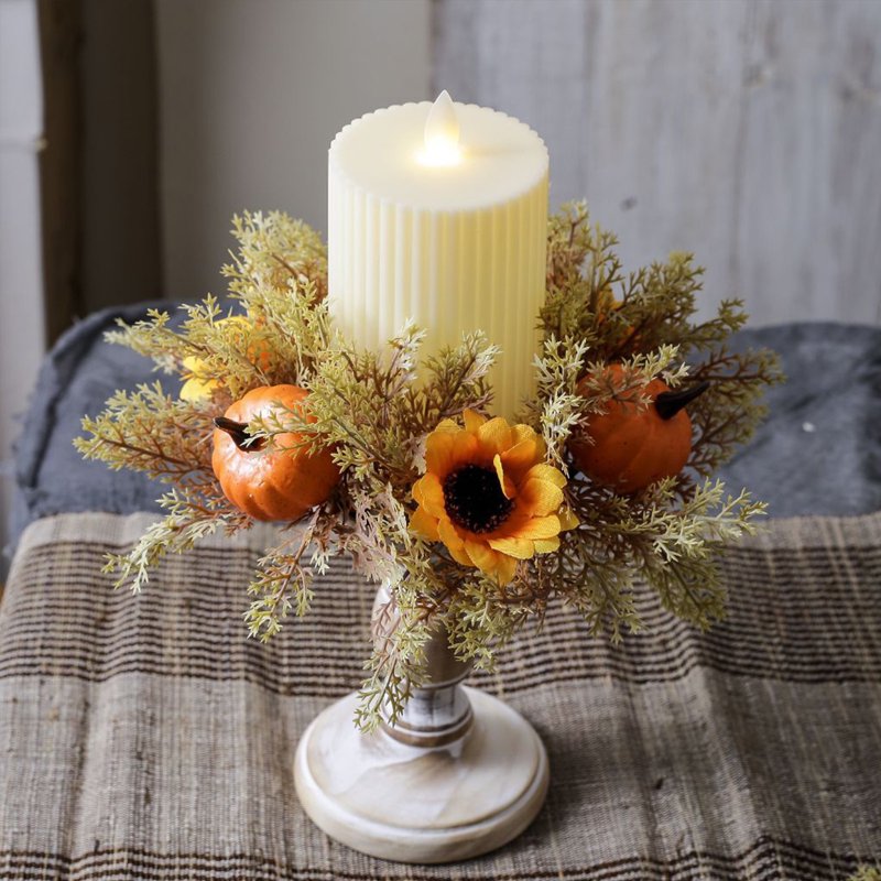 Pumpkins Candle Rings Wreath Autumn Decor C