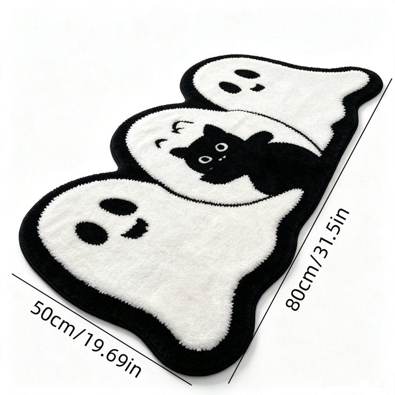 Halloween Door Mat 31.5x19.7in Ghost & Black Cat Crystal Velvet Welcome Indoor Rug - Variation of THIS listing