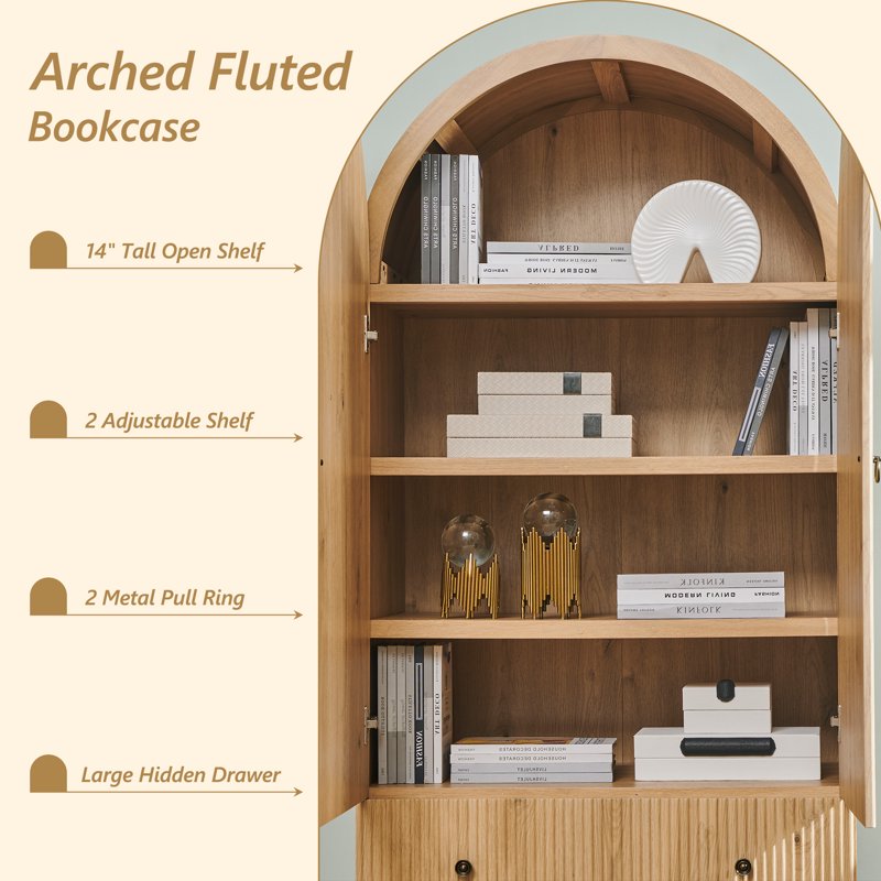 Fluted Arched Pantry Storage Cabinet - 71" Tall, Natural