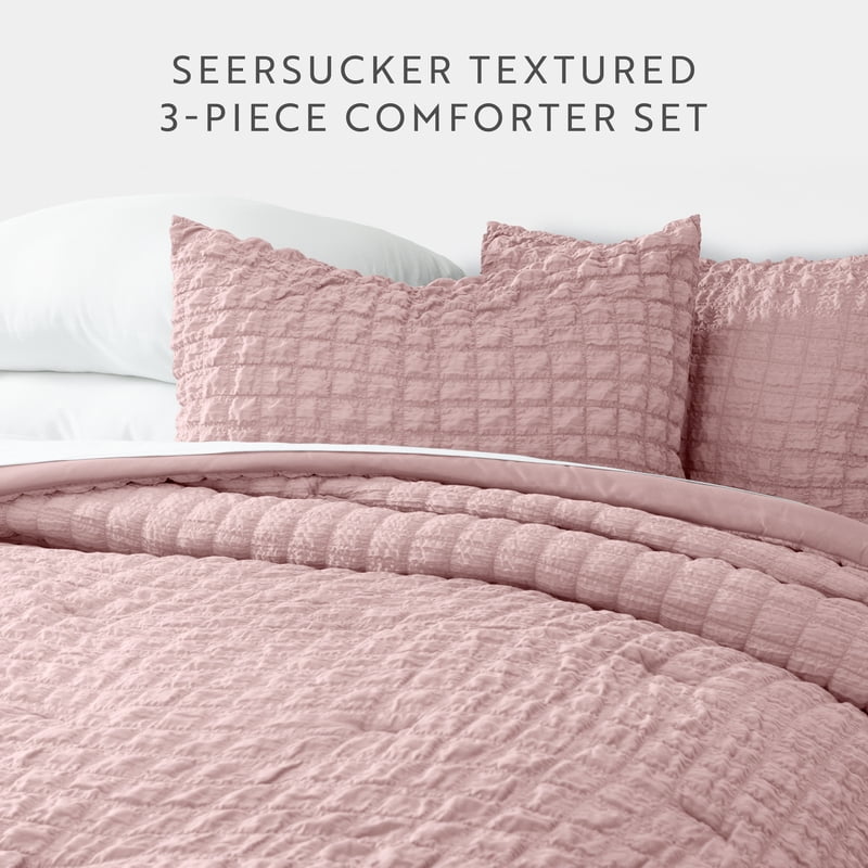 Full/Queen Seersucker Textured Comforter Set - Rose 3-Piece All-Season Bedding