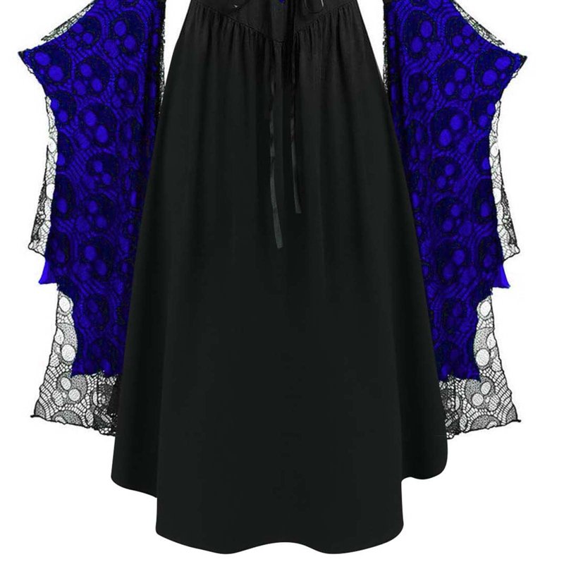 Blue Gothic Witch Dress for Women - Renaissance Costume with Bat Sleeves, Size M - AA-Blue