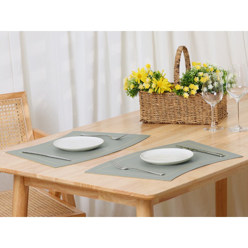 Heat Resistant Faux Leather Round Table Mats - Set of 6 Grey