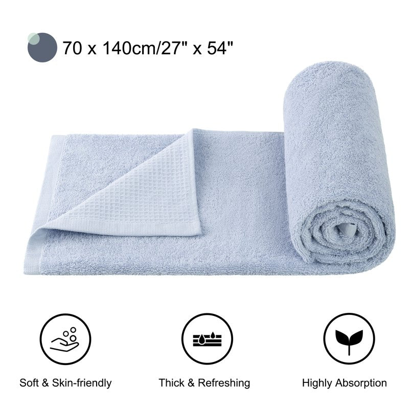 Blue Cotton Waffle Weave Bath Towels 27x55 Inches 4-Pack