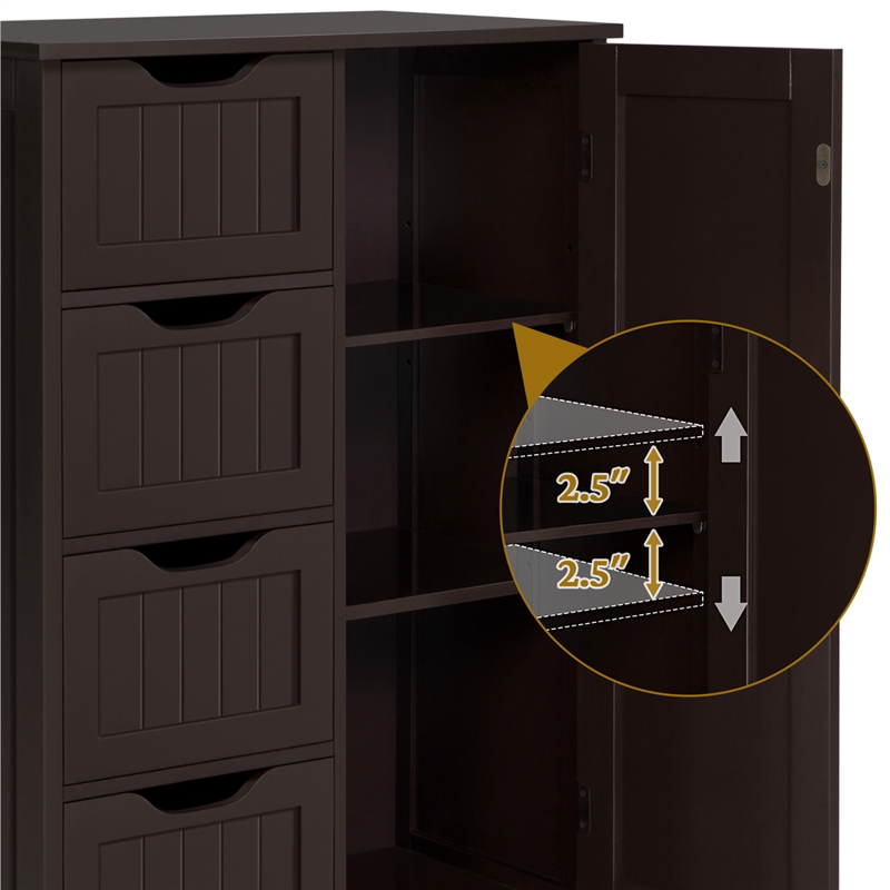 Renwick Wooden Bathroom Storage Cabinet - Espresso Finish, 4 Drawers & Cupboard