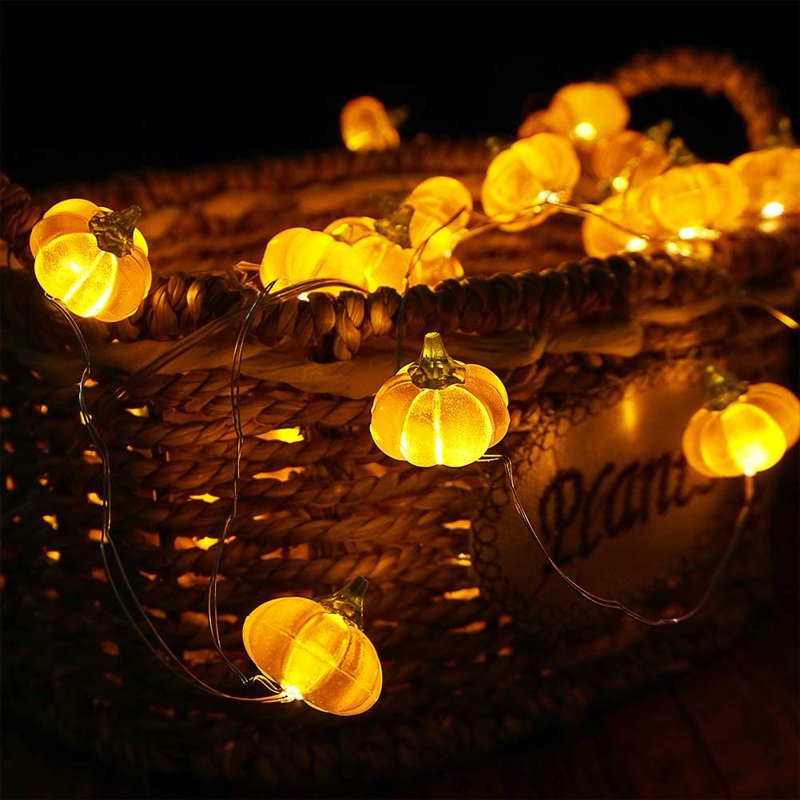 Halloween 3D Pumpkin String Lights - 10ft Battery Powered LED Lights for Indoor Outdoor Fall Thanksgiving Decor - Variation: Orange Pumpkin