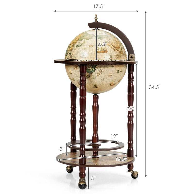 Italian-Style 17'' Wood Globe Wine Rack with Casters