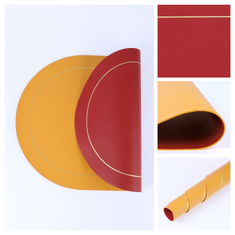 Faux Leather Placemats Set - Washable Table Mats 6pk Red & Yellow