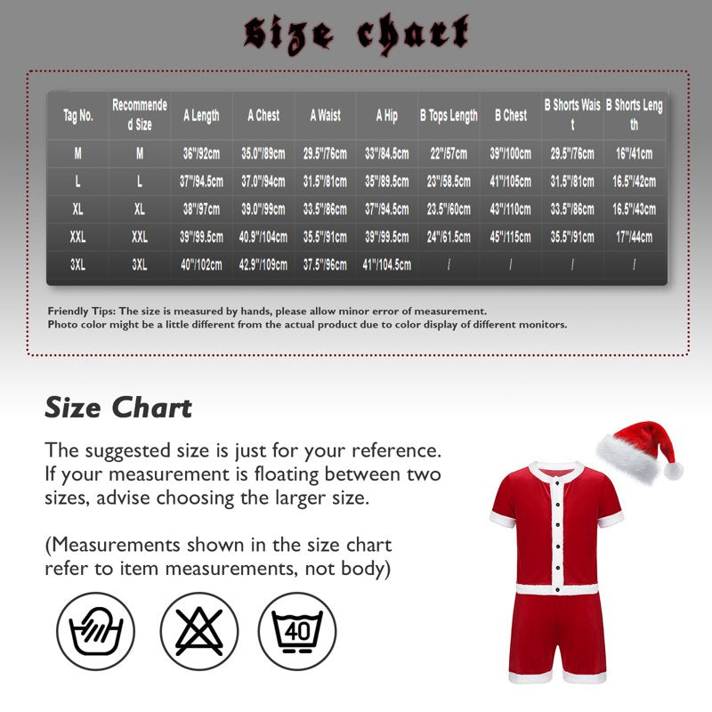 Men's Christmas Santa Claus Cosplay Bodysuit & Hat Set - Red, Large