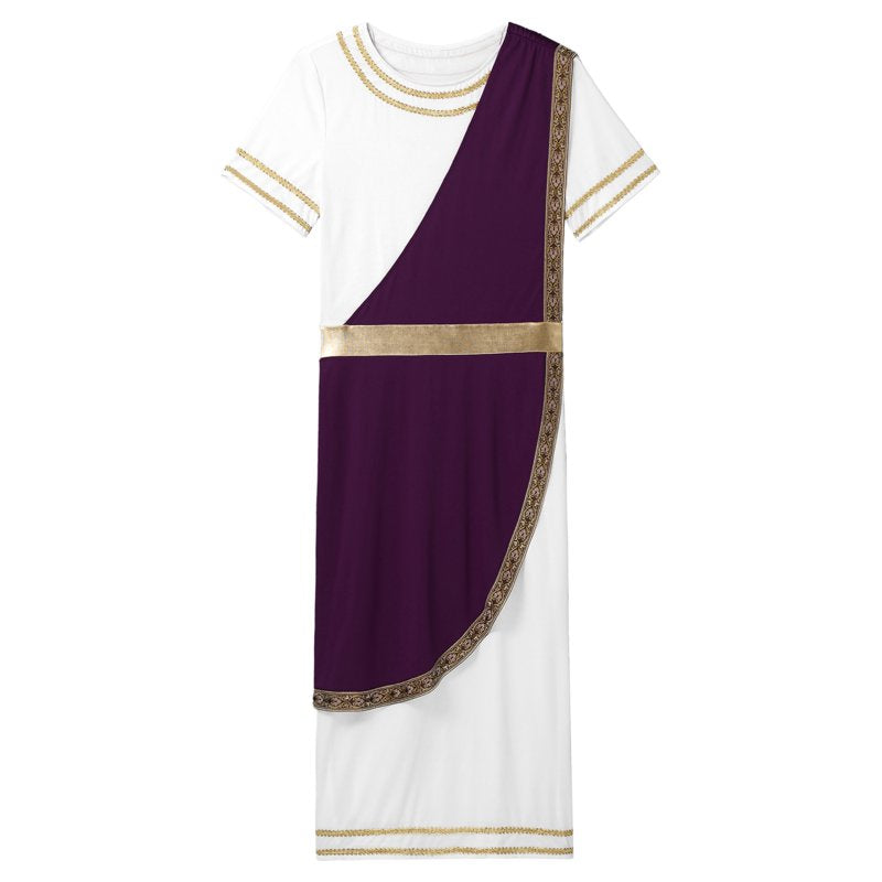 Men's Greek Roman Toga Costume Robe with Belt - Purple, Medium