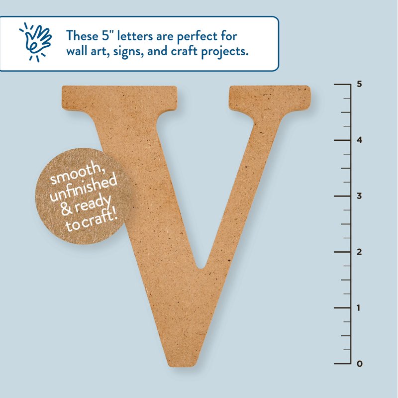 Unfinished Wood MDF Letter V - 5 Inch for Crafts & Home Decor (Variation of THIS listing)