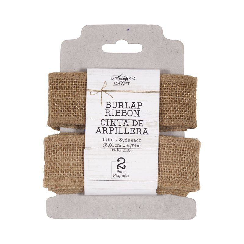 Natural Burlap Ribbon Set - 1.5W x 3Yds, Multi-Color with White Stripe - Love, Laugh, Craft