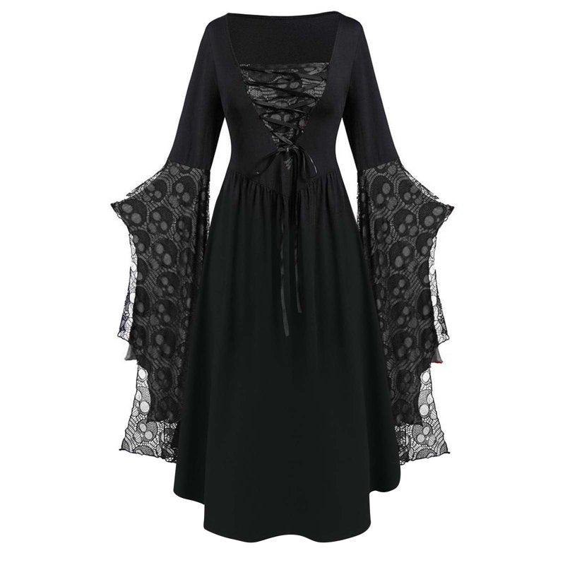 Women's Gothic Dress AA-Gray S Halloween Costume Vintage Long Sleeve Dress