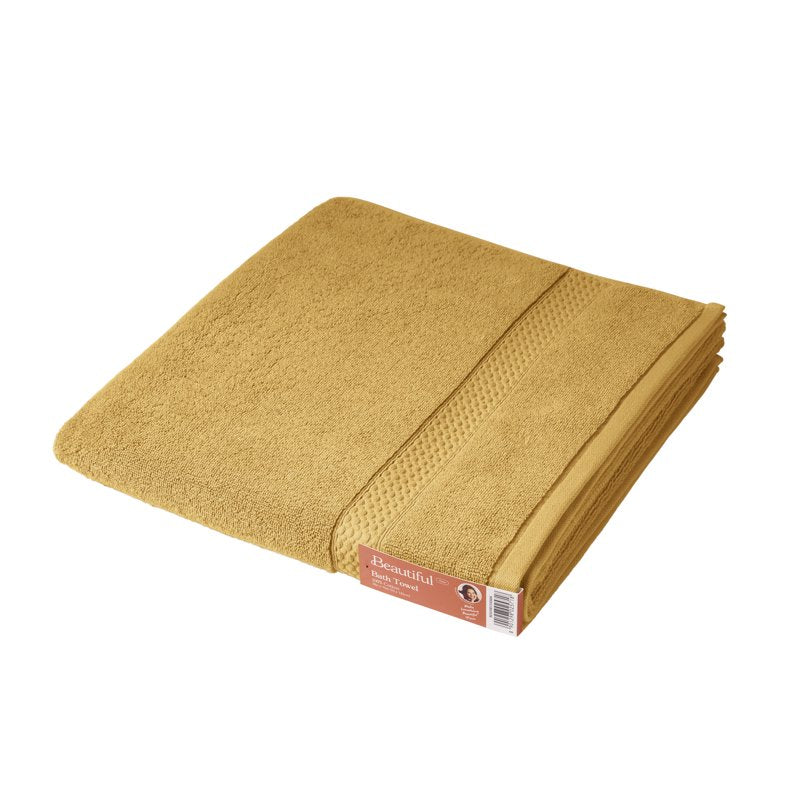 Dobby Bath Towel - Amber Yellow Solid Print, 100% Cotton, 56x30 Inches - Beautiful by Drew Barrymore