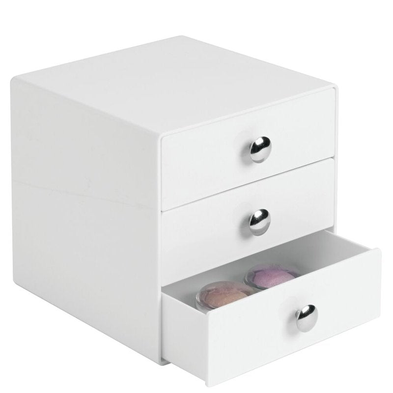 iDesign White Plastic 3-Drawer Vanity Organizer - 6.5 x 6.5 x 6.5 Inches