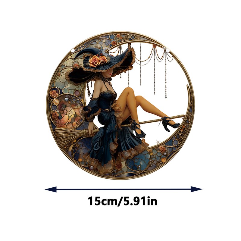 Halloween Witch Acrylic Suncatcher Window Hanging with Crystal Pendant - Decor_O