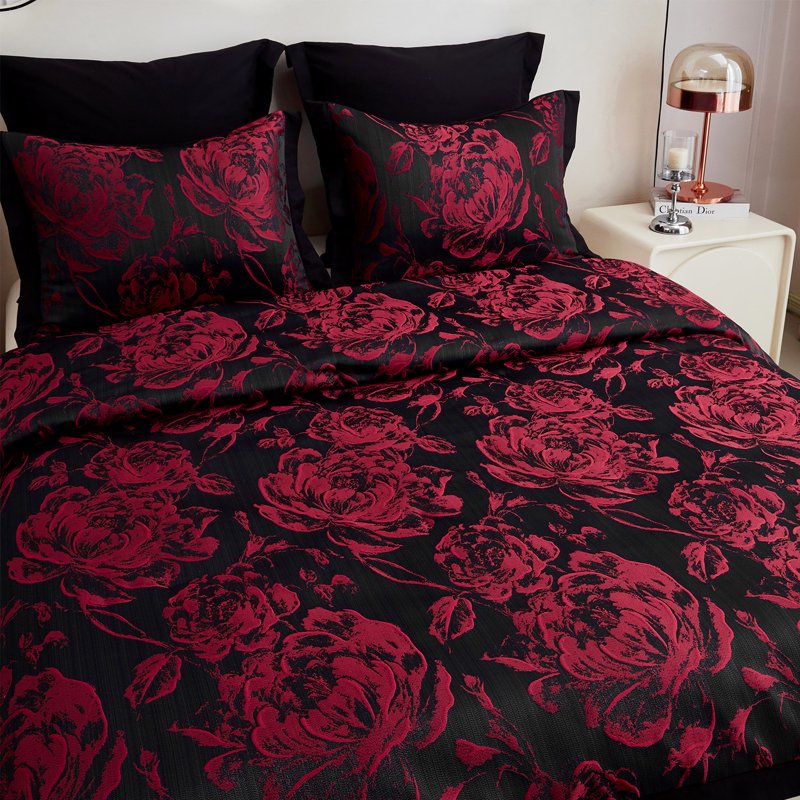 King Burgundy Floral Patchwork Comforter & Curtain Set - 7 Pieces