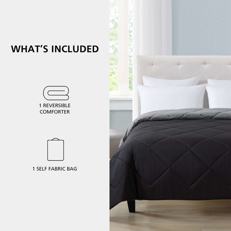 Twin-XL Reversible Microfiber Comforter - All-Season Black Bedding