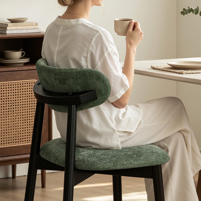 Chenille Upholstered Dining Chairs Set of 2 - Green