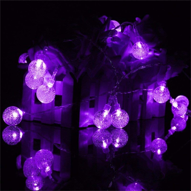7M Purple Solar Crystal Ball String Lights Waterproof 8 Mode Globe Fairy Lights
