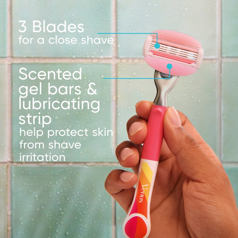 3-Blade Women's Razor Refills with Moisturizing Gel Bars, 4 Count