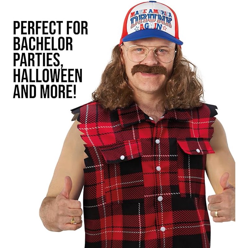 Men's Hillbilly Costume Halloween Fancy Dress - Large Red Variant