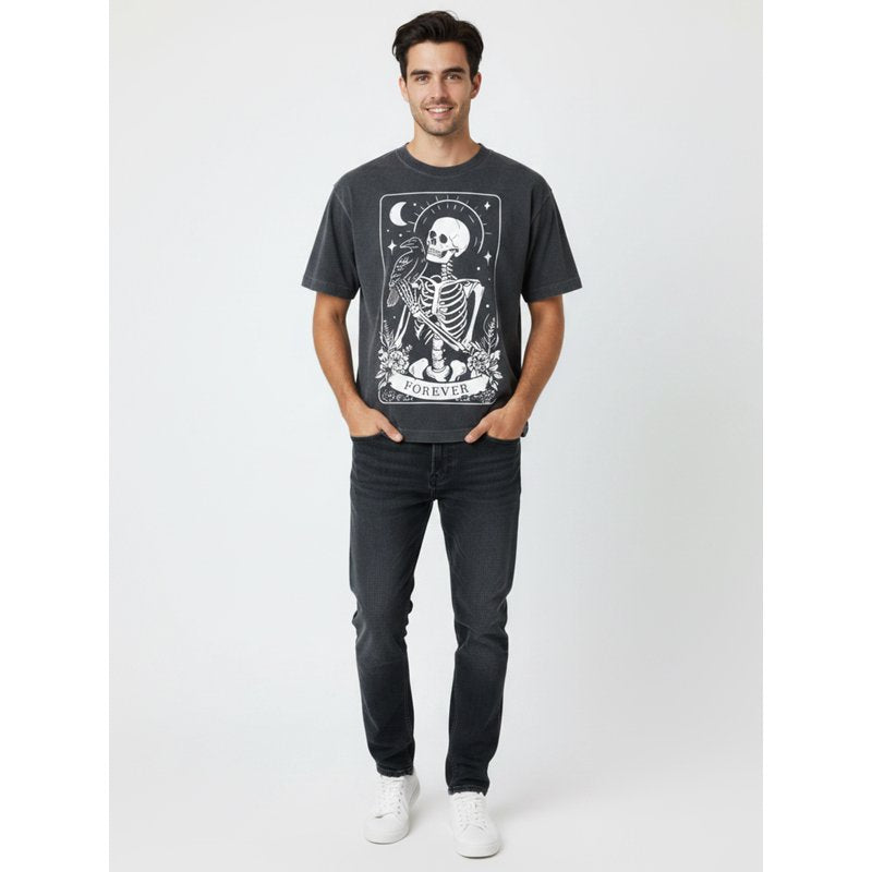 Men's Halloween Skeleton Forever Graphic Tee - Mineral Wash 2XLT