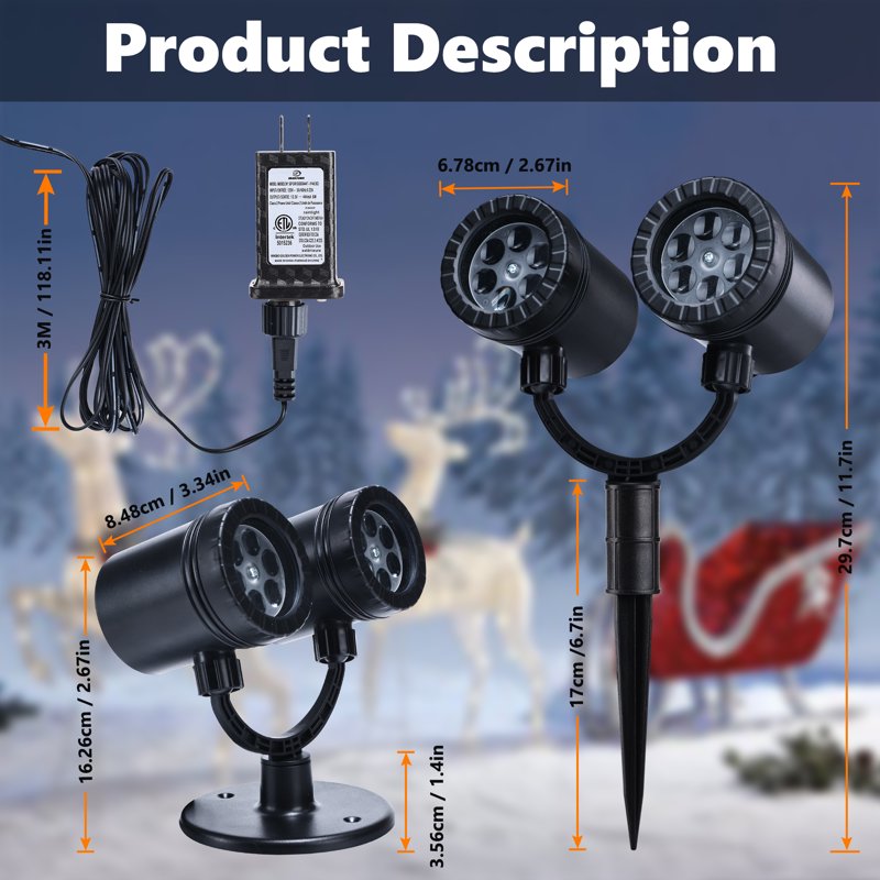 Outdoor Snowman & Snowflake Christmas Projector Lights - Double Head, Waterproof Yard Decor - Variation of Snowman & Snowflake