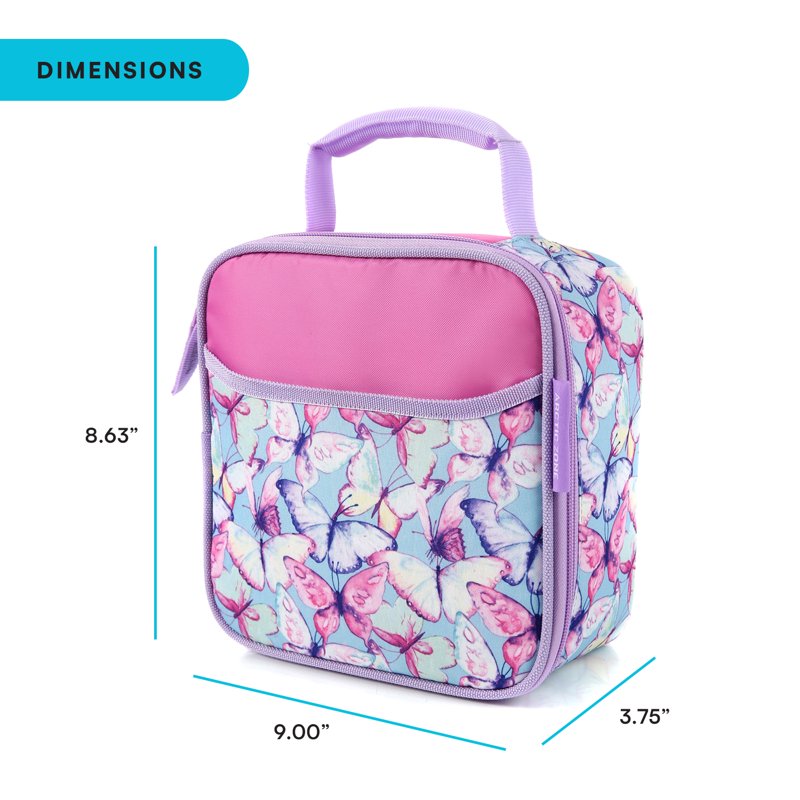 Insulated Lunch Box Combo with Food Container & Bottle - Butterflies Purple