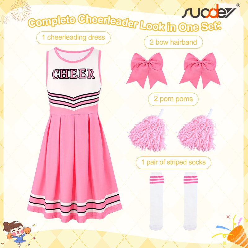 Girls Cheerleader Costume Outfit Set for 10-12 Years - Light Pink