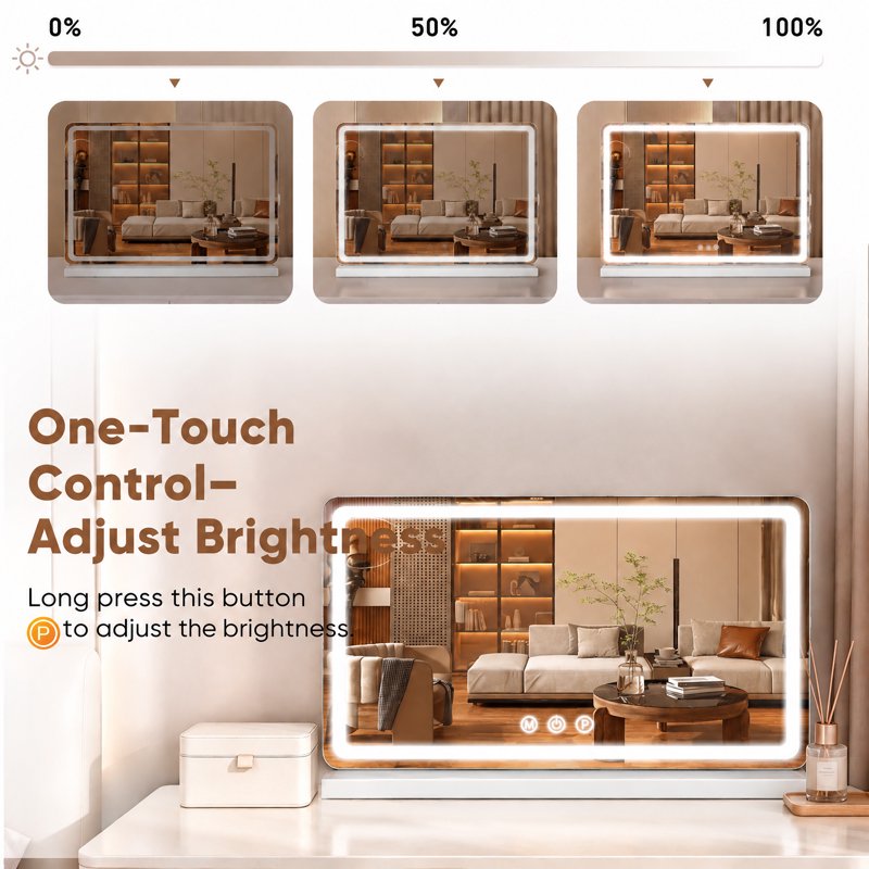 LED Vanity Mirror with Lights, Dimmable 3-Color Touch Makeup Mirror