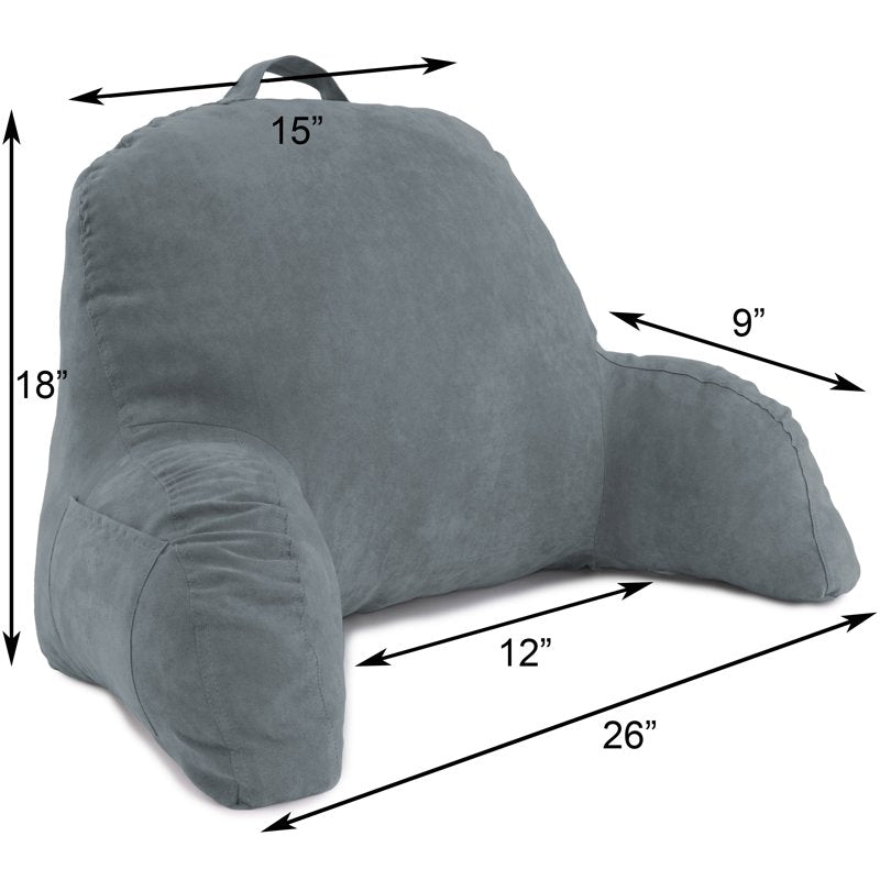 26 x 18 x 18 Inch Microsuede Bed Rest Pillow with Arms - Light Gray