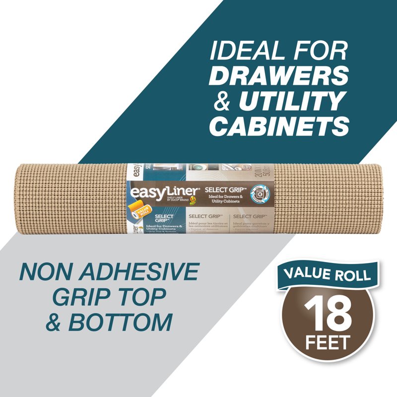 EasyLiner Select Grip Shelf Liner - 20" x 18' Roll, 2 Pack - Taupe
