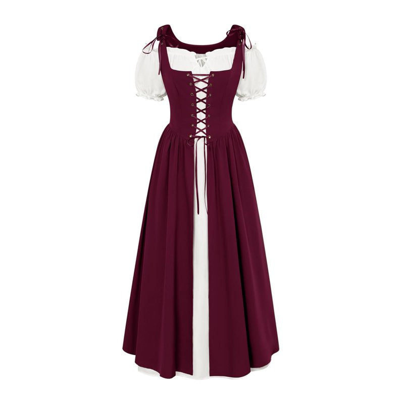 Women’s Renaissance Costume Dress - Vintage Medieval Peasant Style, AA-Wine, S