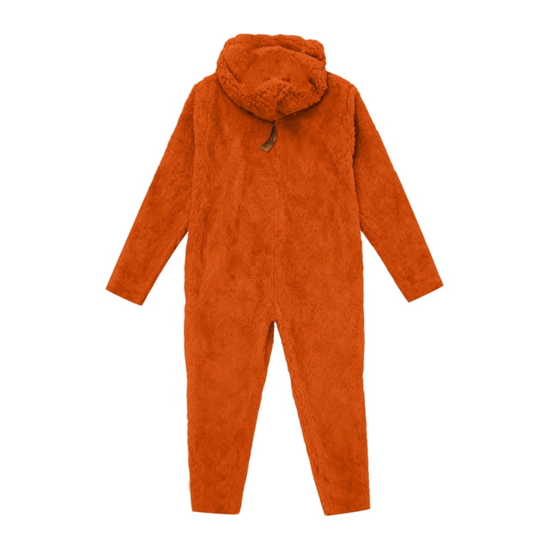 XL Pumpkin Cosplay Jumpsuit Halloween Costume for Men Women - Cozy Fleece Hooded Jack-O-Lantern Pajama