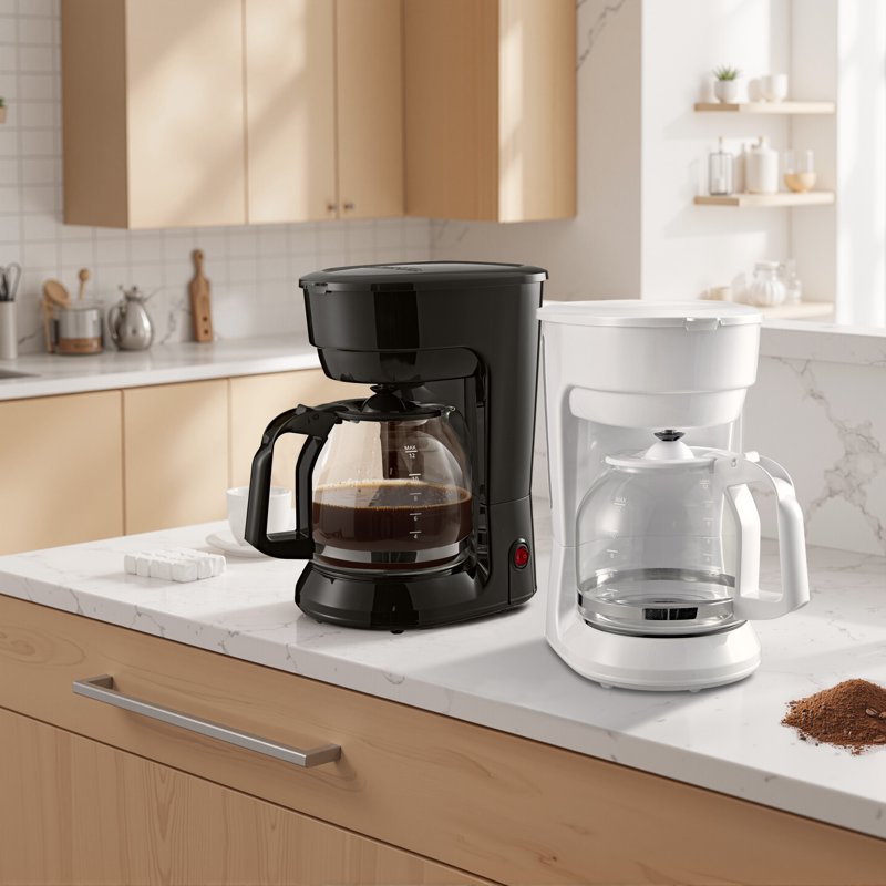 12-Cup Drip Coffee Maker - 1.8L, White - 2 Pack