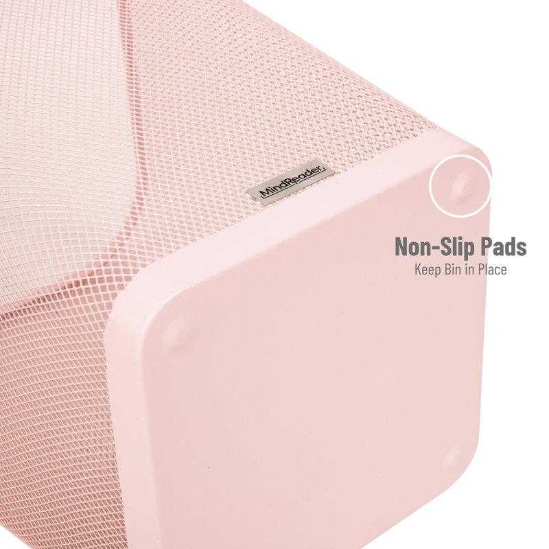 Mesh Trash Can Set of 2 - Square Metal Waste Bins, Pink