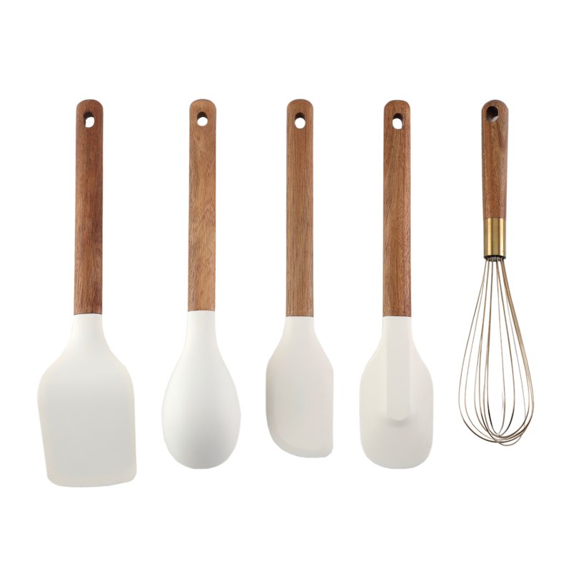 5-Piece Wooden Cooking Utensil Set with Silicone Heads