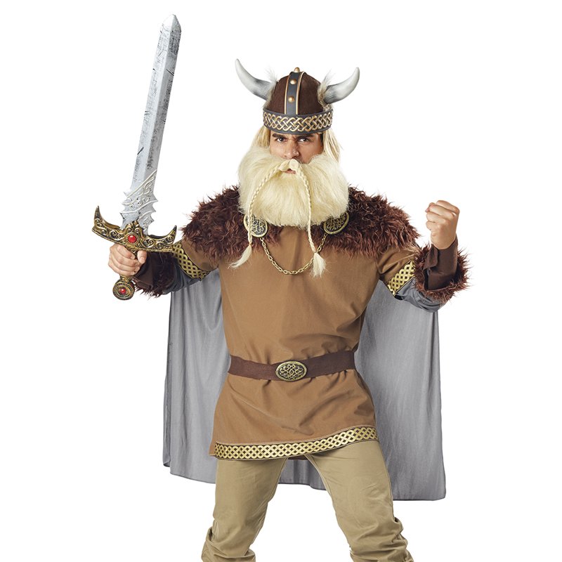 Men's Viking Costume Set with Helmet, Cape, Belt & Accessories - One Size