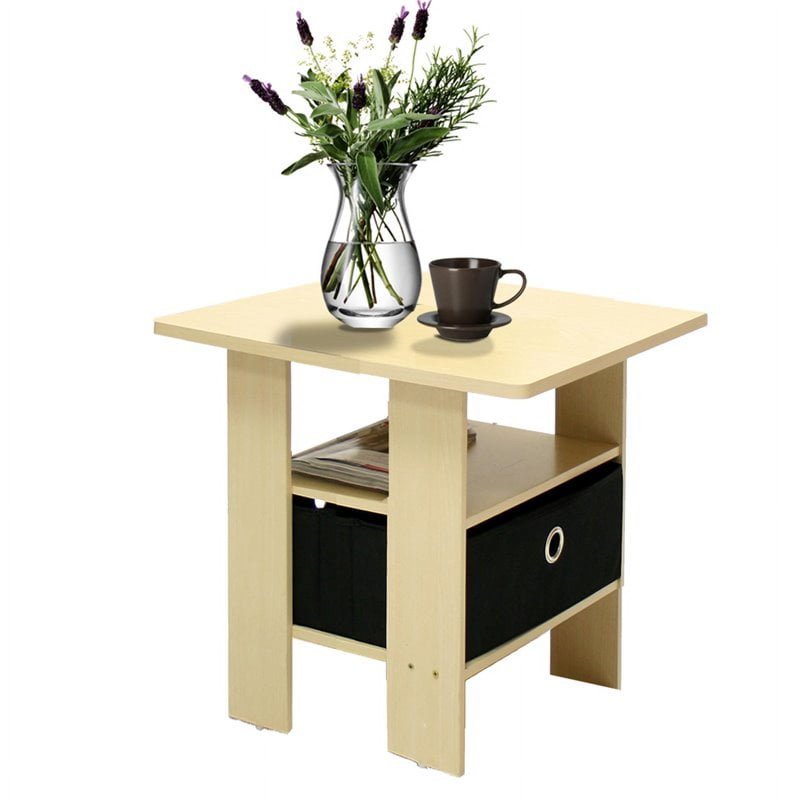 Compact Engineered Wood End Table with Bin Drawer - Steam Beech/Natural