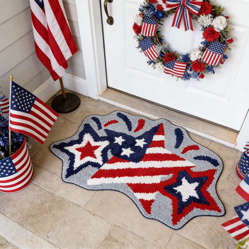Patriotic 4th of July Floor Mat with American Flag Design - Halloween Decor Variation B