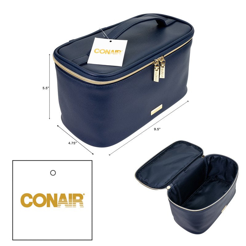 Navy Caviar-Textured Train Case - Travel Beauty Organizer
