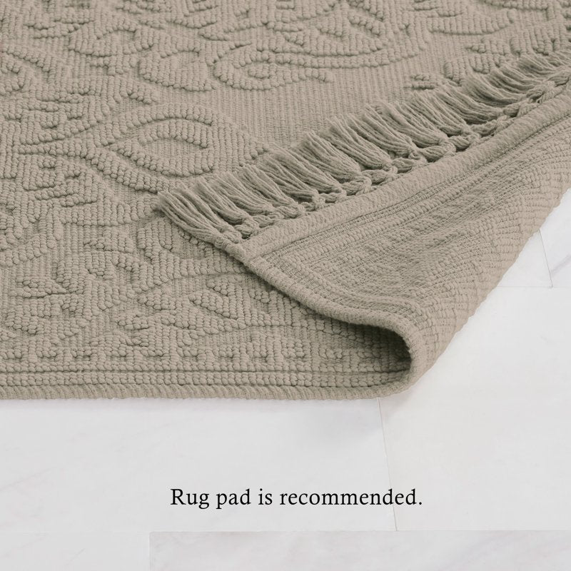 Cotton Fringe Bath Rug Set - Linen, 17 x 24 & 21 x 34 Inches - Jean Pierre Ricardo Collection