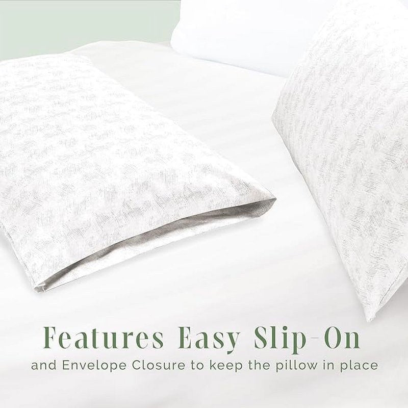 Set of 2 Floral Microfiber Pillowcases - Hotel Quality, Envelope Closure - Wave Beige, Standard/Queen