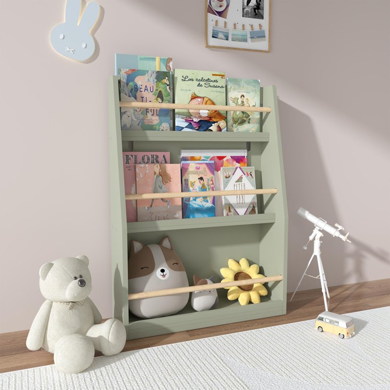 Kids 3-Tier Bookcase with Wood Rails - Children's Bookshelf